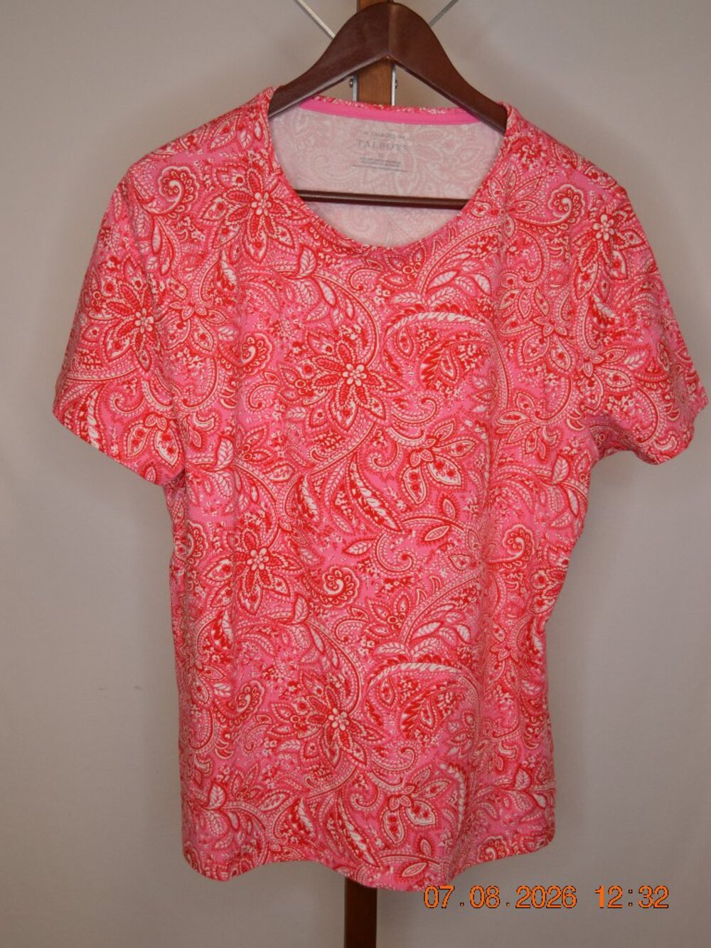 Talbots Women's XL Pink Paisley Short Sleeve Top